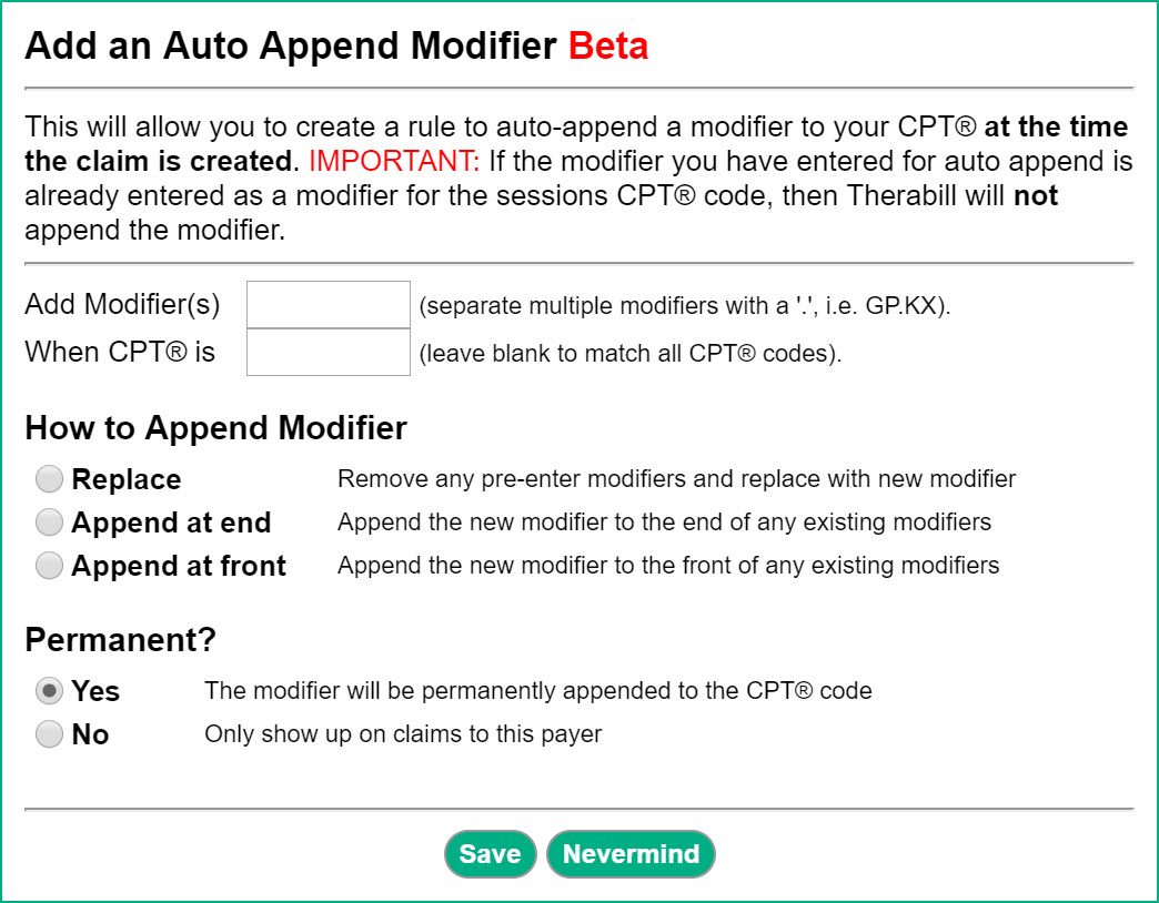 Auto CPT Modifier Therabill