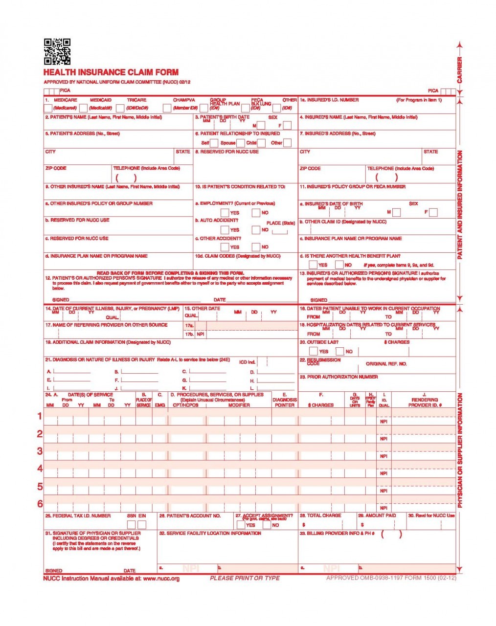 Example Of A Cms 1500 Filled Out